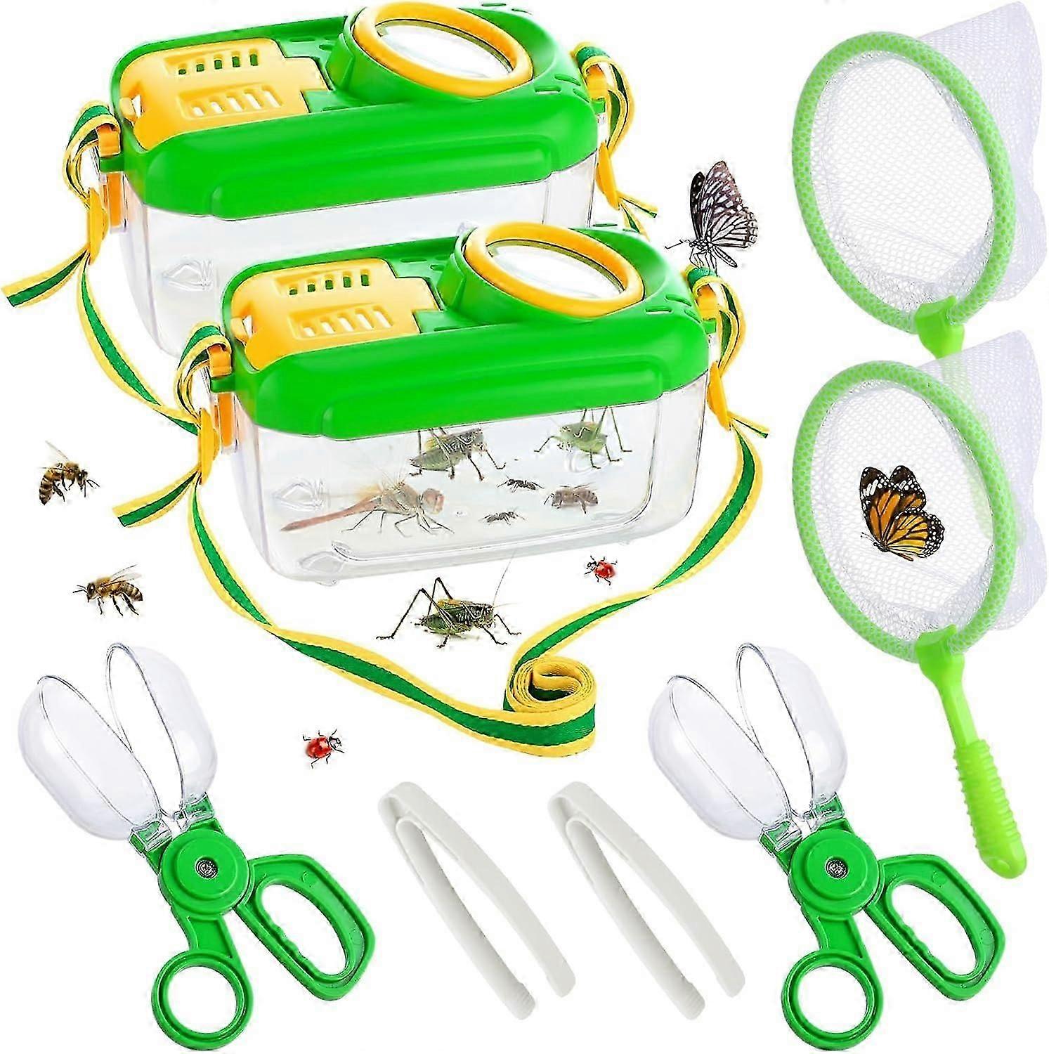 2 Set Bug Catcher per Bambini, Robusto Bambini Bug Catching Kit Regali con Bug Collector Insect Catcher Farfalla Net Tweezer, Kids Bug Habitat Outdoor Explor