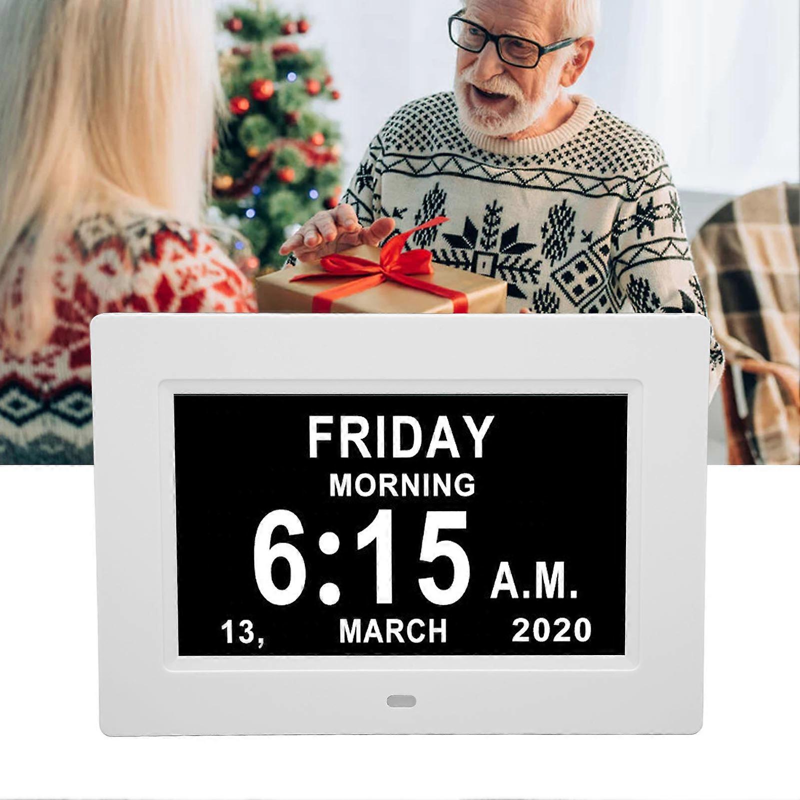 7in Digital Day Clock Auto Dimmable 8 Languages Black US Plug