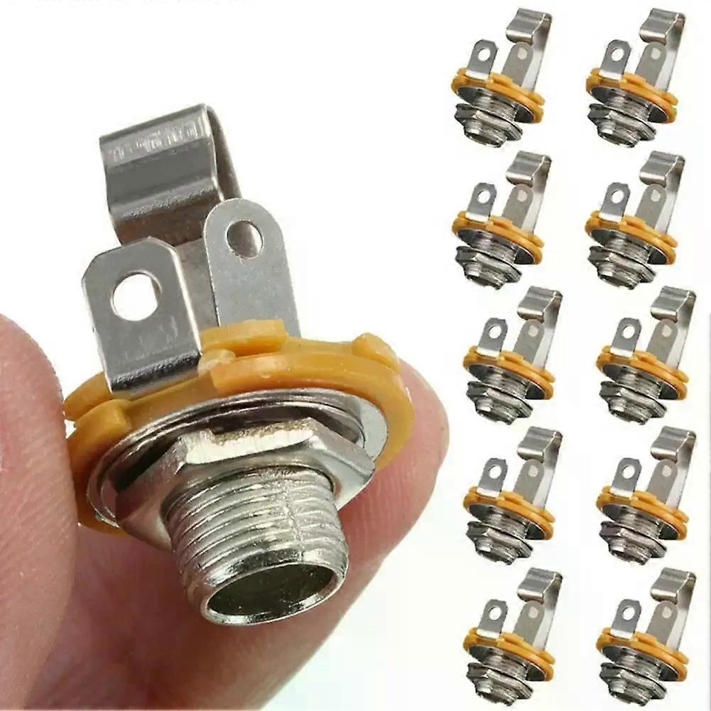 10Pcs 635mm / 65mm 3 Pole Mono Plug Jack Audio Female Connector Solder Welding Type Panel Socket Mono TS Panel Chassis Mount