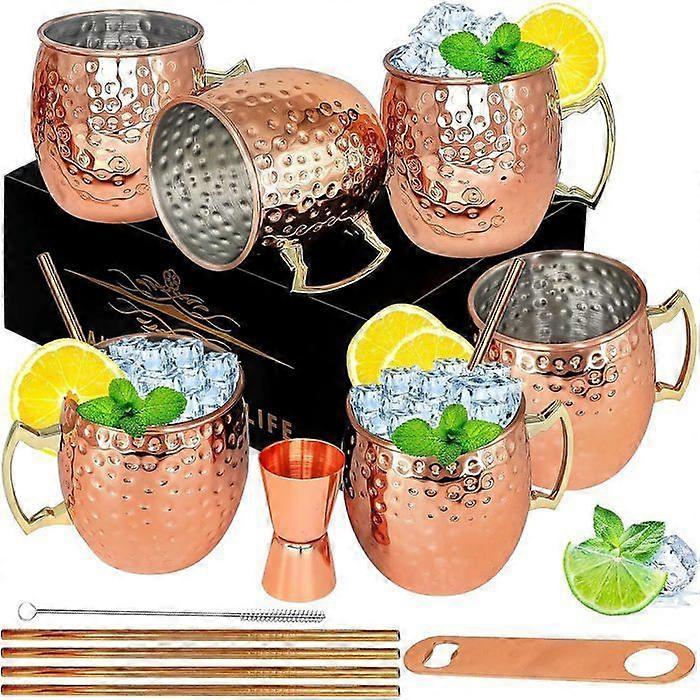 NetBoat Moscow Mule Mug [500ml], Set of 4 Moscow Mule Glasses, With 4 Straws and a Brush, Perfect for Parties with Friends.