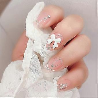 False Nail Tips Fake Artificial Art Diy Finger Cover Nude Pink Bow Removable Repeat Detachable