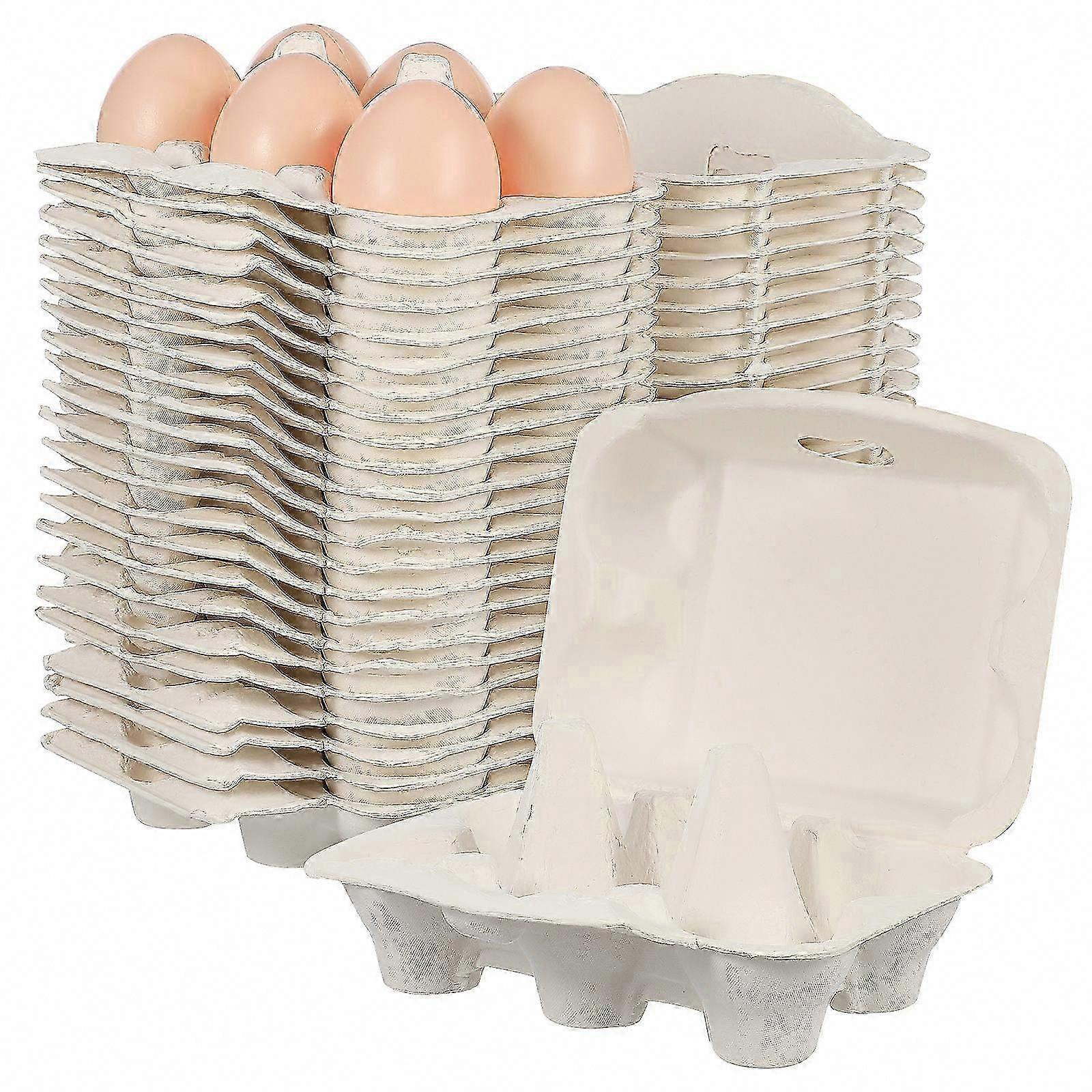 Bulk Egg Cartons 25Pcs Beige Foldable Lid 6 Count Stackable Refrigerator Storage