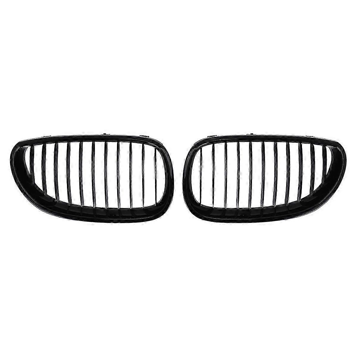 Front Grille Compatible with BMW E60 E61 5 Series 2003-2009 Glossy Black ABS 2 Pieces Set