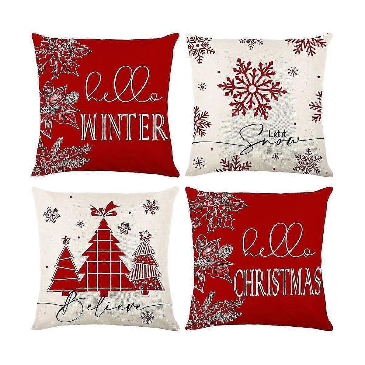 Christmas Decorations Pillow Covers 18 x 18 Inch Set of 4 for Home Decor Farmhouse Covers Holiday