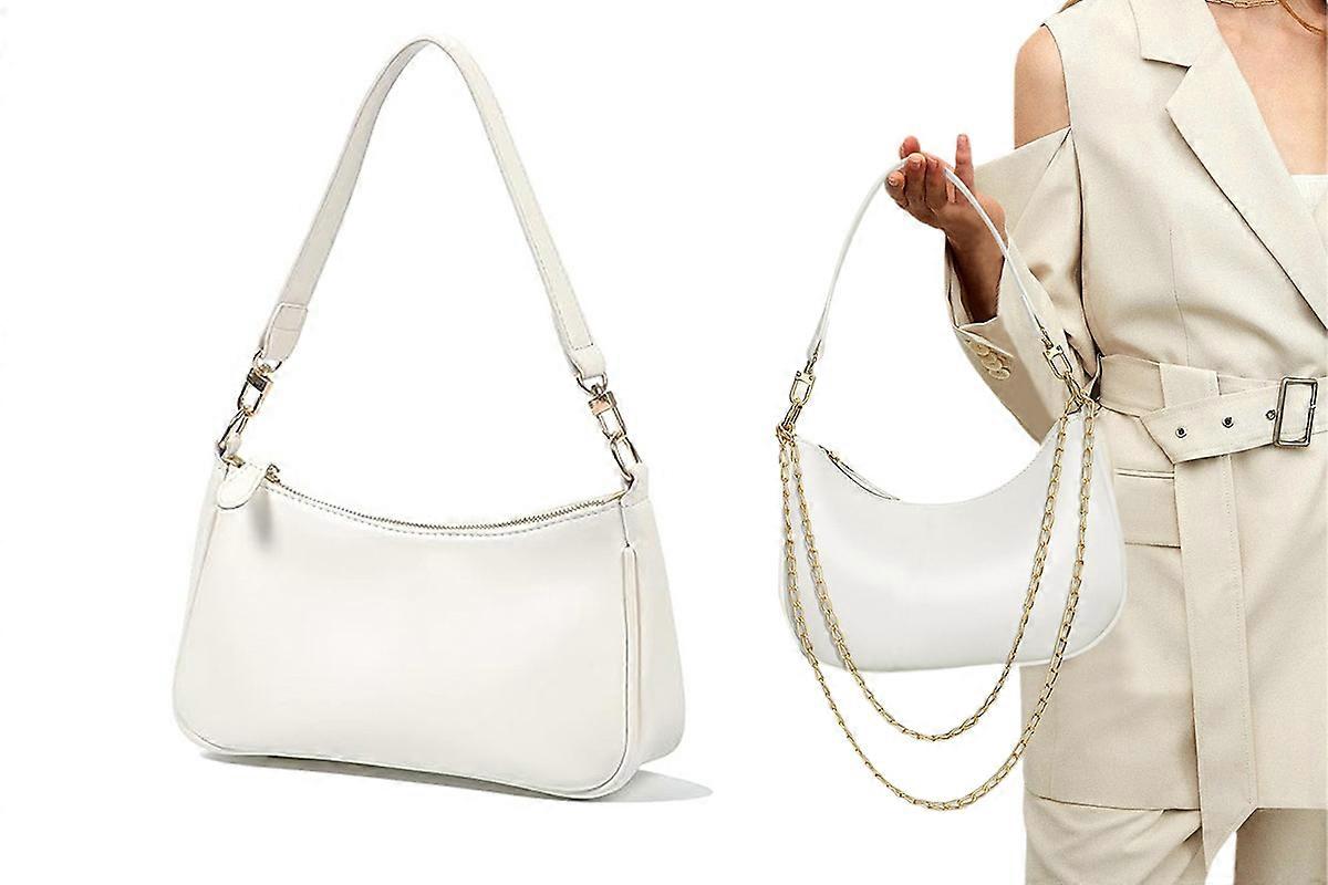 Shoulder Bag With Both Chain And Strap Design Underarm Purse Handbag-White