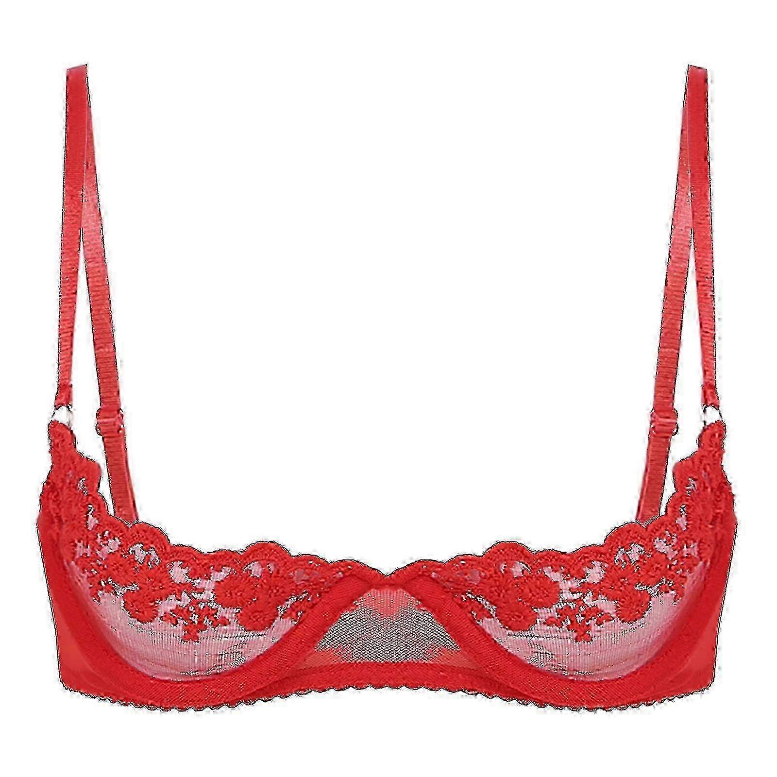 Lace Bra with Push-Up and Underwire Open Cup Sponge Padded Bras for Women with Adjustable Straps - Yvan