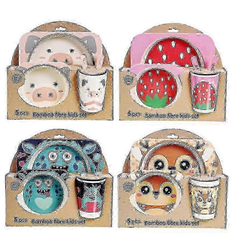 Five-piece Bamboo Fiber Children's Tableware Animals Pattern Kid Sets