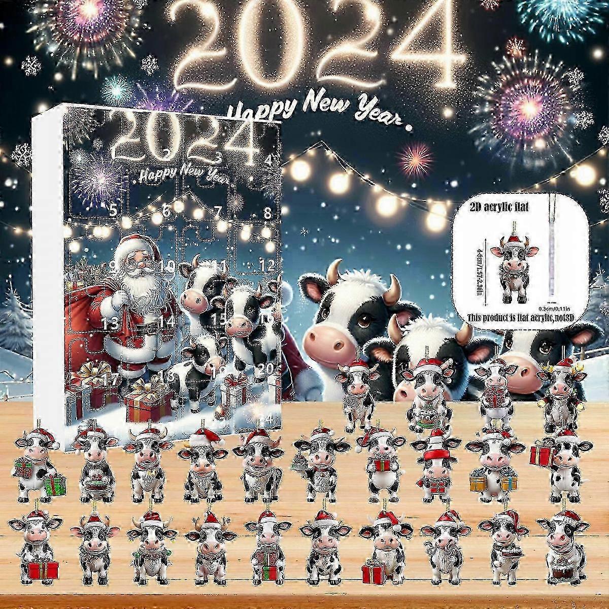 Cow Christmas Advent Calendar 2025 24 Day Countdown Calendar with Festive Ornaments for Home Holiday Decor