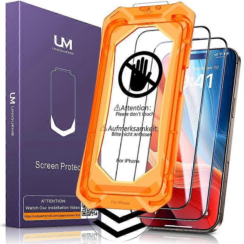 UniqueMe Screen Protector for iPhone16/15/14/13/12 - Military Grade Shatterproof, 9H+ Hardness Tempered Glass, Full Coverage & Easy Install, 2 Packs