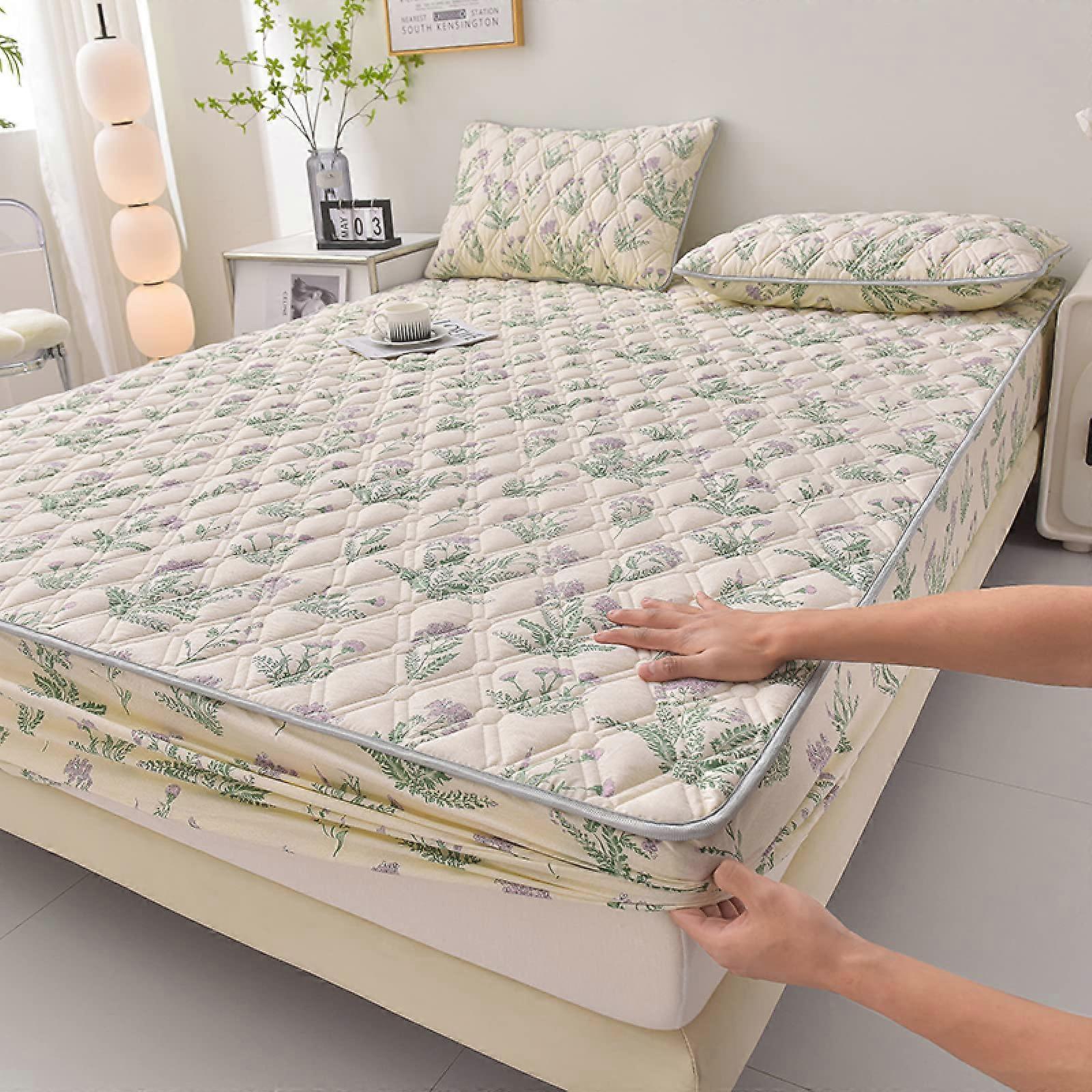 Fitted Sheets Breathable Noiseless Single 100x200cm Thickened Quilted Mattress Cover Topper Floral Pattern 1 Piece
