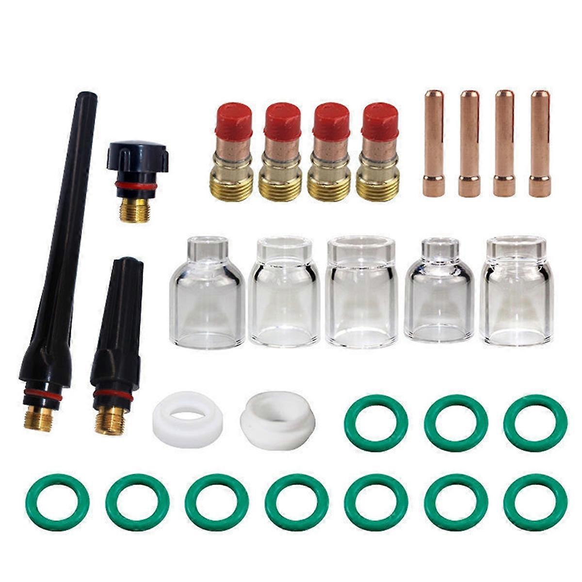 28Pcs TIG Welding Torch Accessories Stubby Lens 4 -12 Cup for -17/18/26 Torch Welding Supplies 1.6mm