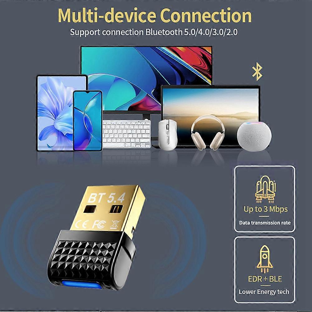 USB Bluetooth 5.4 Adapter Transmitter Receiver EDR+BLE BT5.4 Audio Receiver Wireless USB Dongle Adapter for PC Laptop