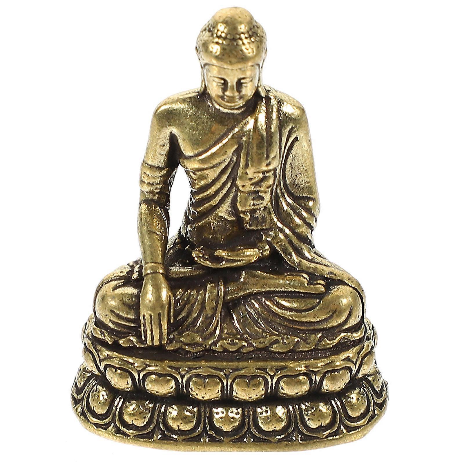 Golden Brass Buddha Statue for Desk Ornament 3Pcs Retro Sakyamuni Decoration