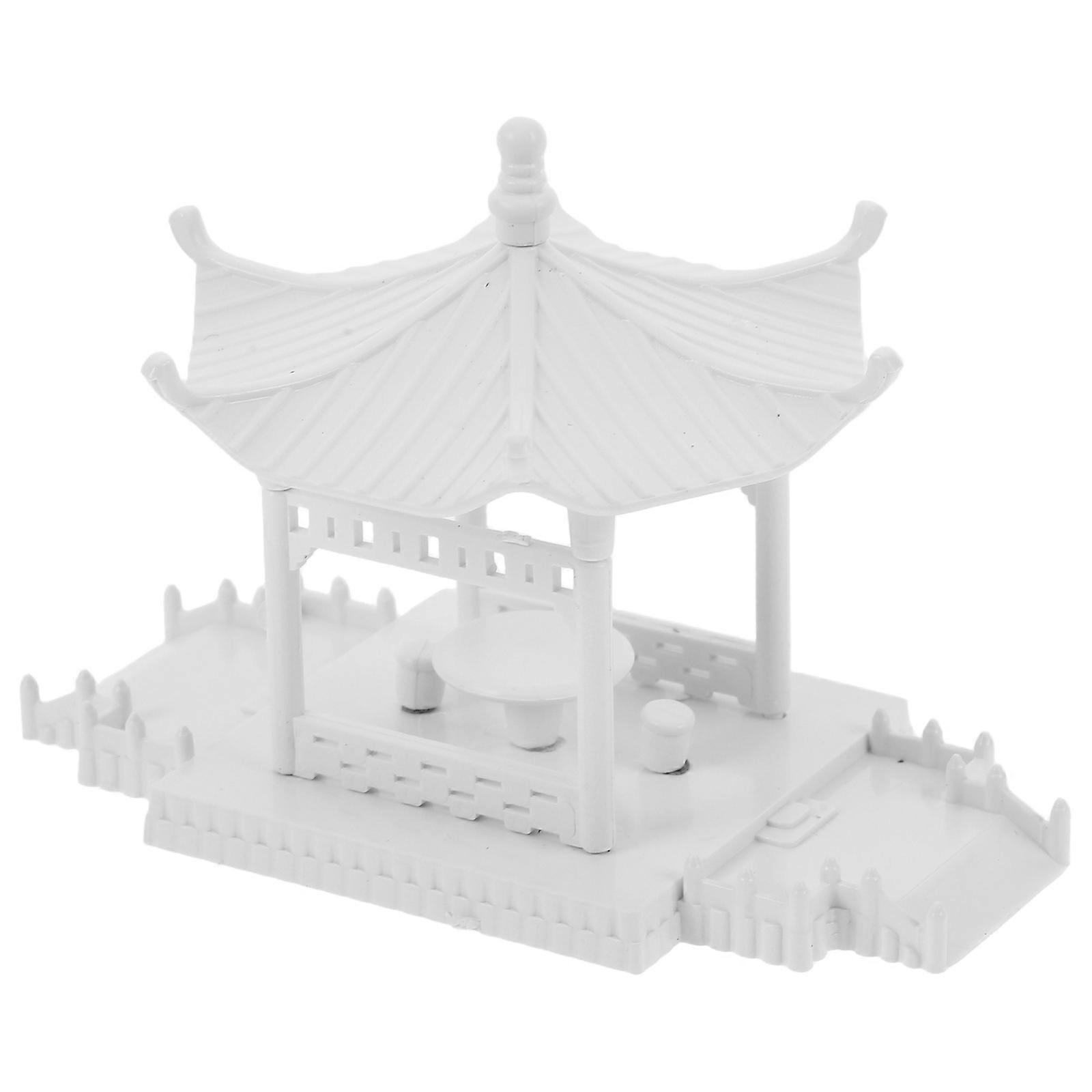 Miniature Pavilion Ornament for Decor 2Pcs DIY Hexagonal White Plastic Craft