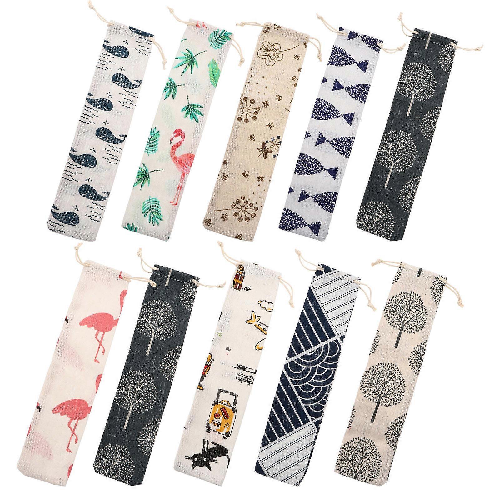 Cutlery Drawstring Bags Cotton Linen for Storage 10Pcs Japanese Style Set