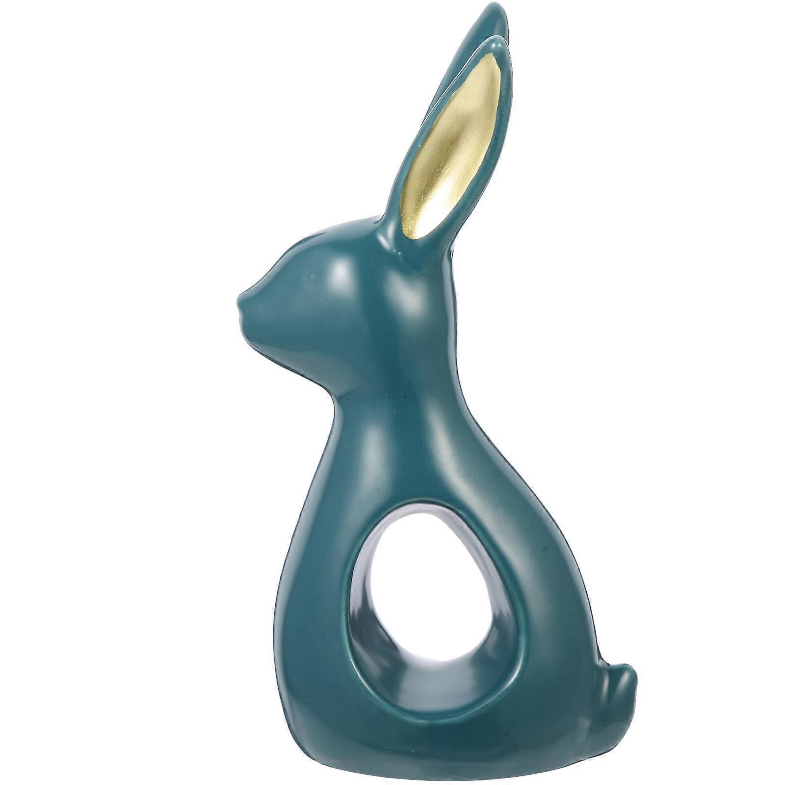 Abstract Ceramic Bunny Ornament 3Pcs Decorative Rabbit Figurines For Homeowners And Office Workers Dark Green