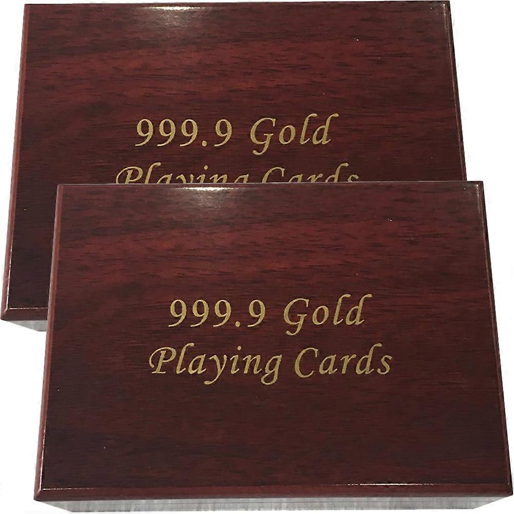 Rectangular Wooden Poker Storage Case for 6Pcs Brown Playing Cards