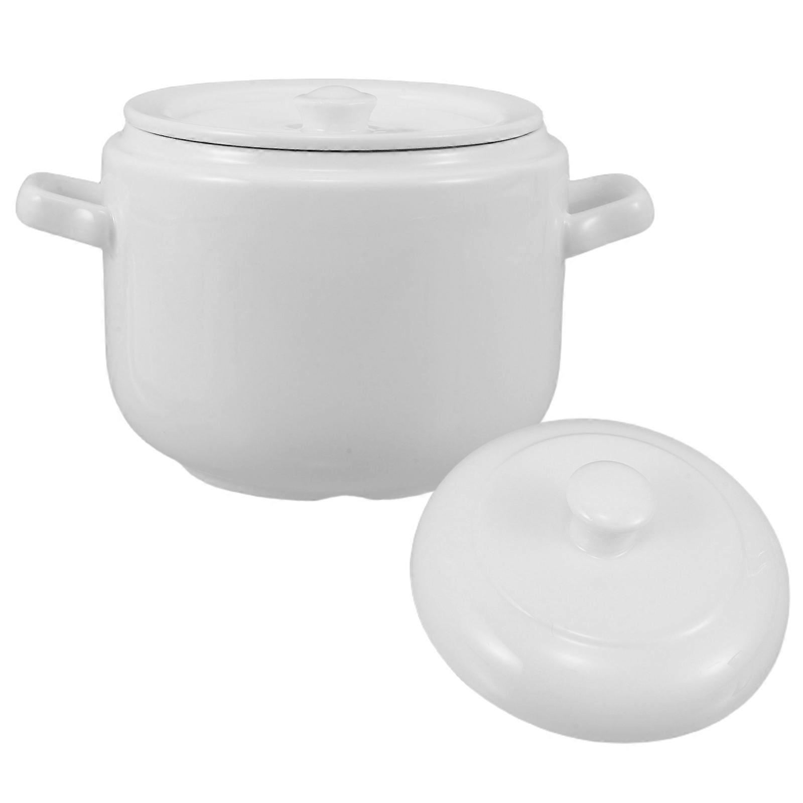 Ceramic Cooking Pot with Lid for Stew 2Pcs White Porcelain Soup Bowls