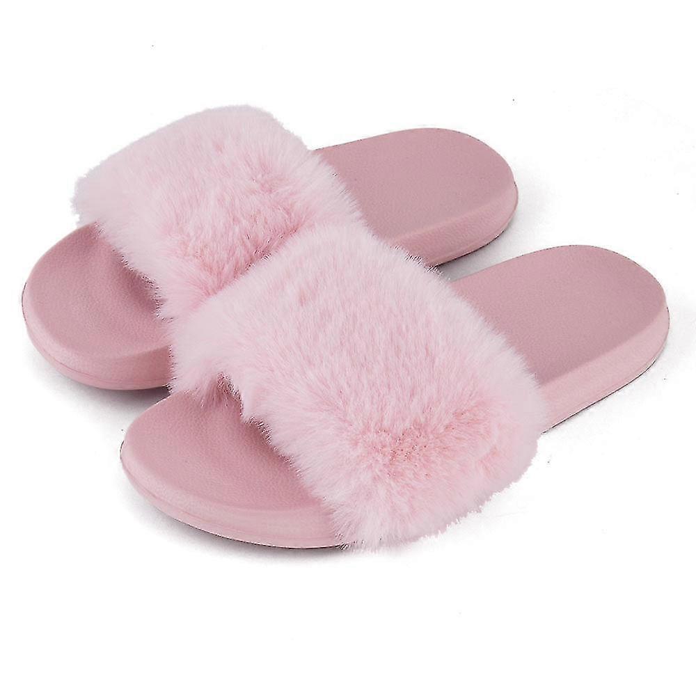 2025 Women's Comfortable Flat Solid Color Open Toe Imitation Fur Fox Fur Sandals