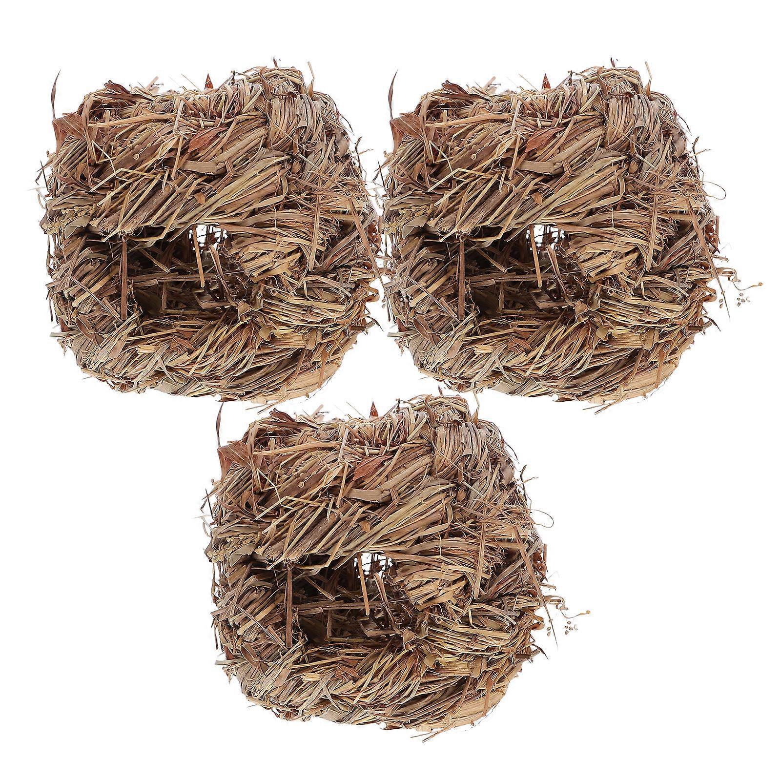 Natural Woven Grass Hut Bird Nest Shelter Toy For Bunny Rabbit Indoor Use 3Pcs Coffee