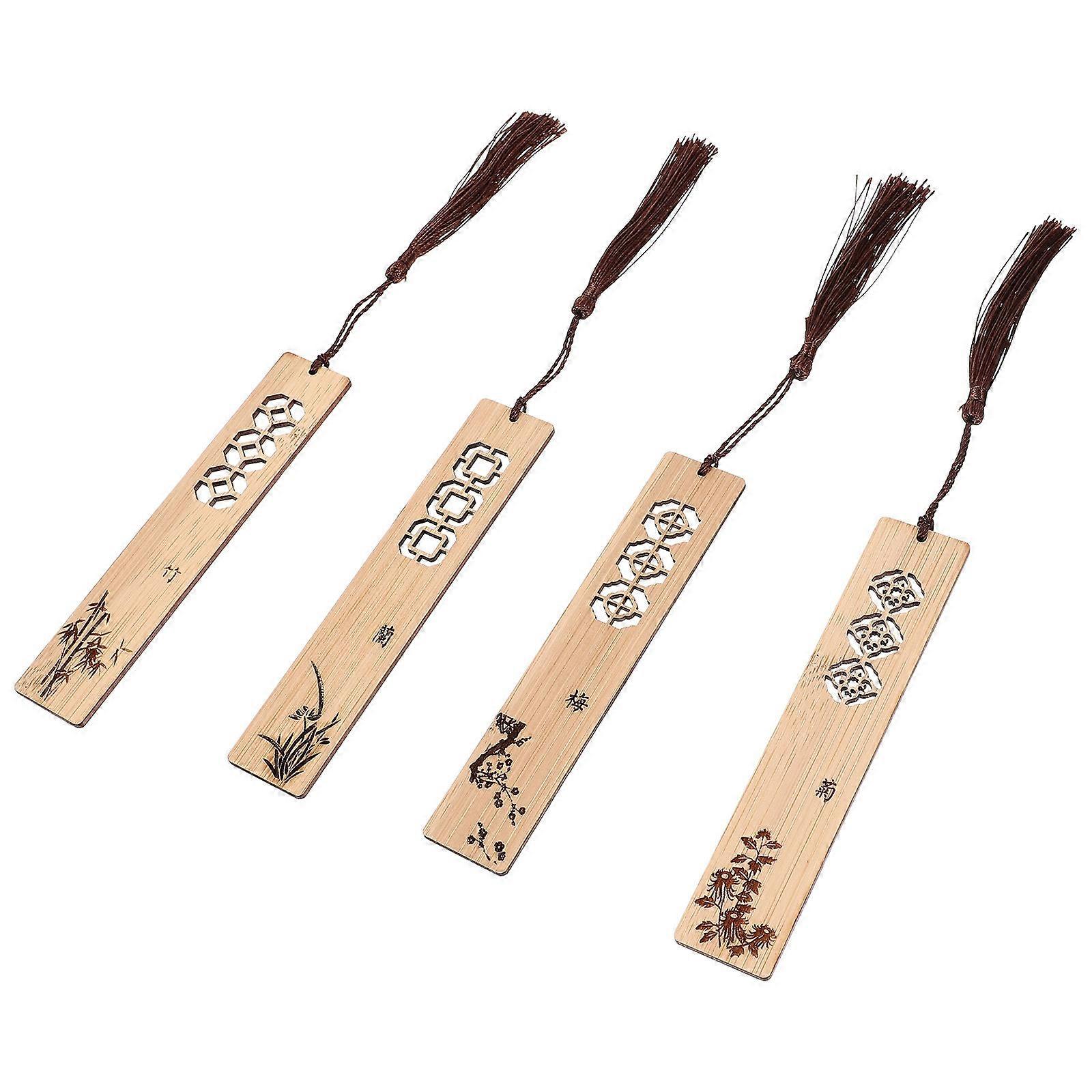 Chinese Style Bamboo Bookmark 4Pcs Classic Labels for Reading Use