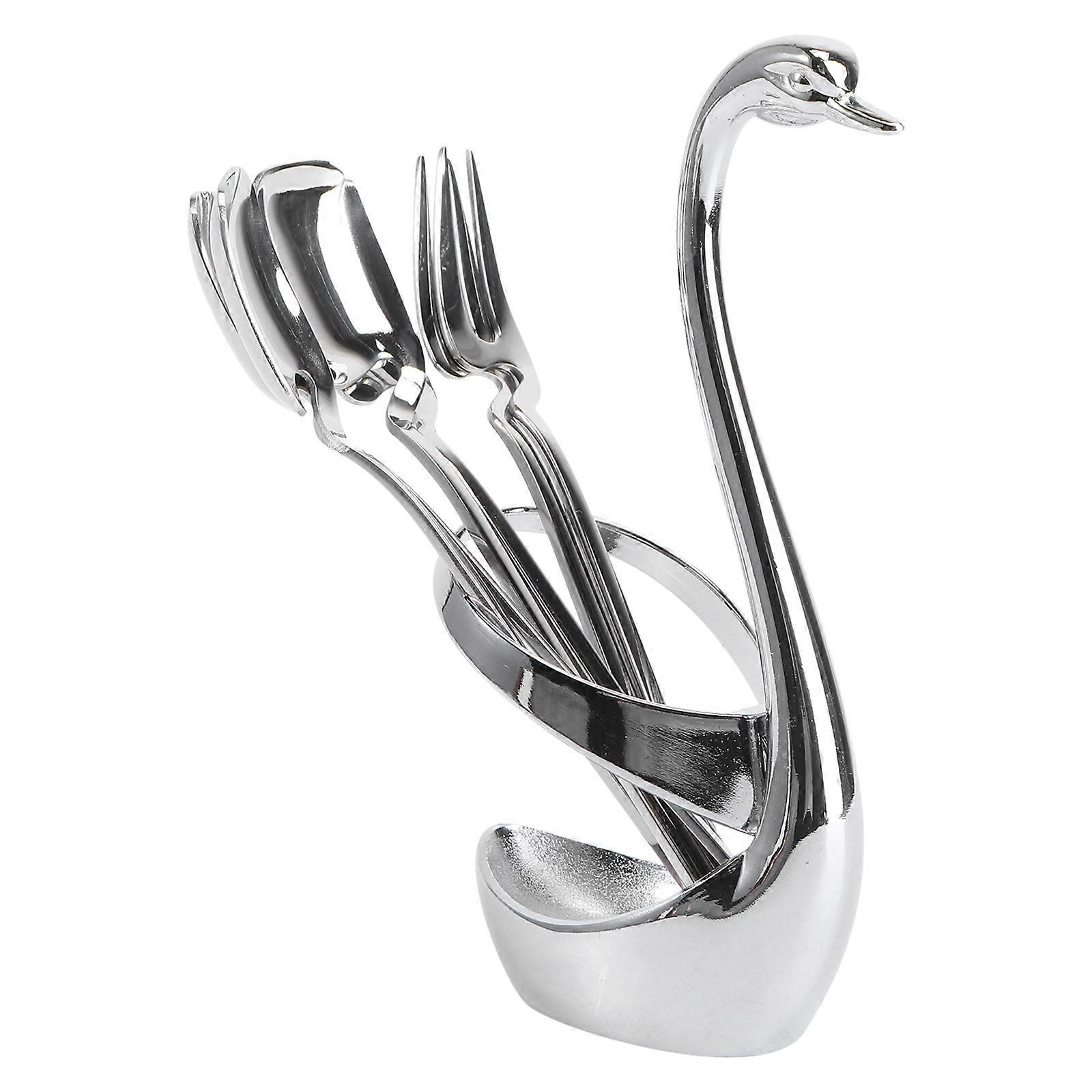 Spoon Holder Swan Base Set for Dessert 3Pcs Fork and Spoon Flatware