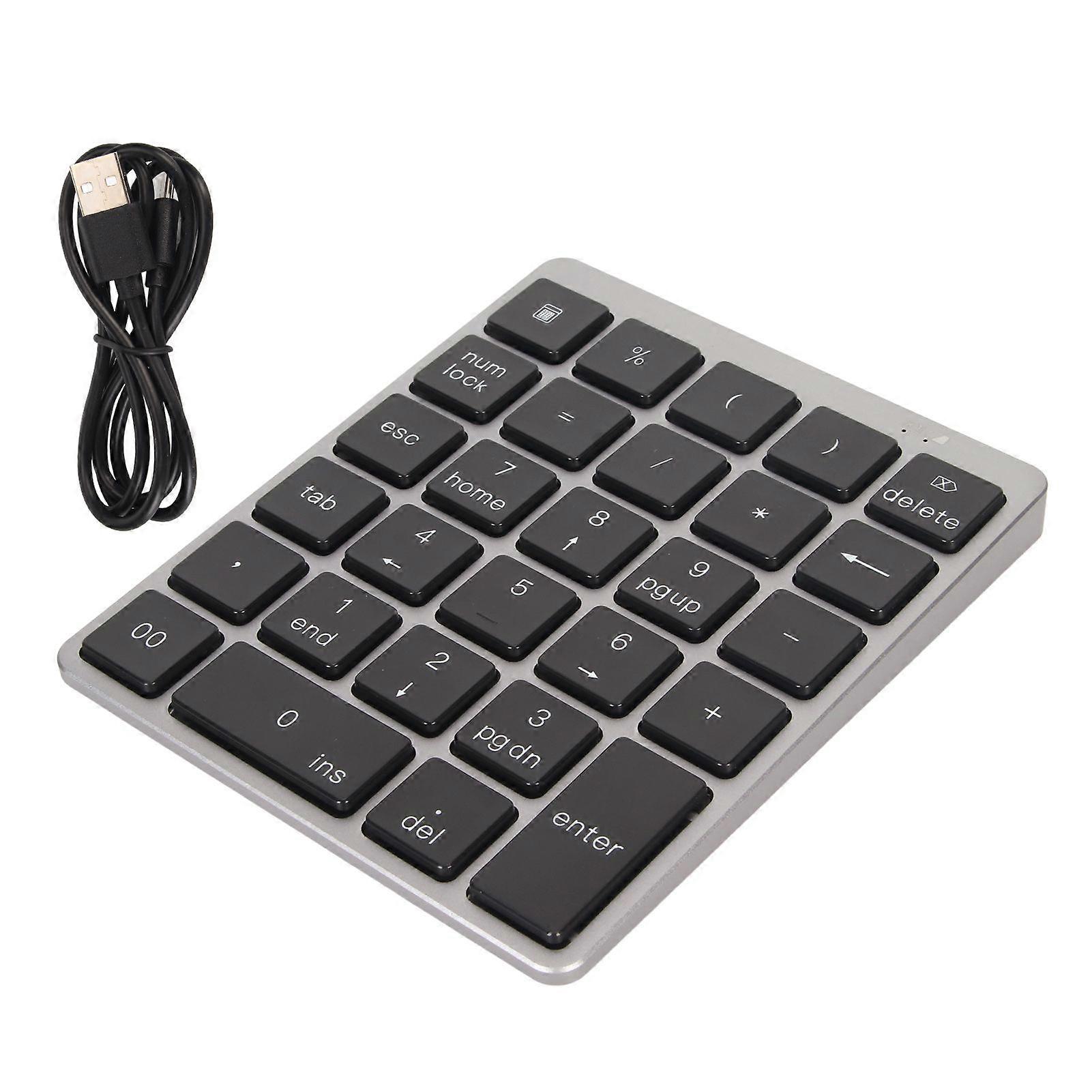 Numeric Keyboard Mini USB Rechargeable Wired 28 Keys Thin Portable Aluminum Alloy Dark Gray