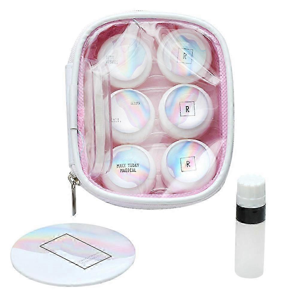 Travel Friendly Lens Container Simple Design Rectangular Shape Secure Closure Pink and White 1Set