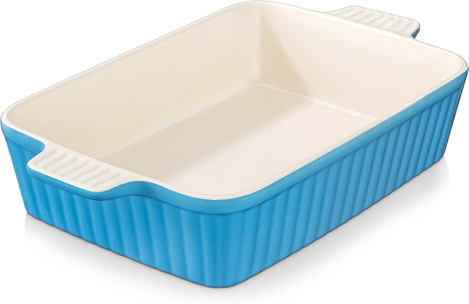 4.4 QT Baking Dish, 9x13 Ceramic Casserole Pan with Handles, Deep Rectangular Lasagna Dish Oven & Microwave Safe, Blue, compatible with BAKE-BAKE