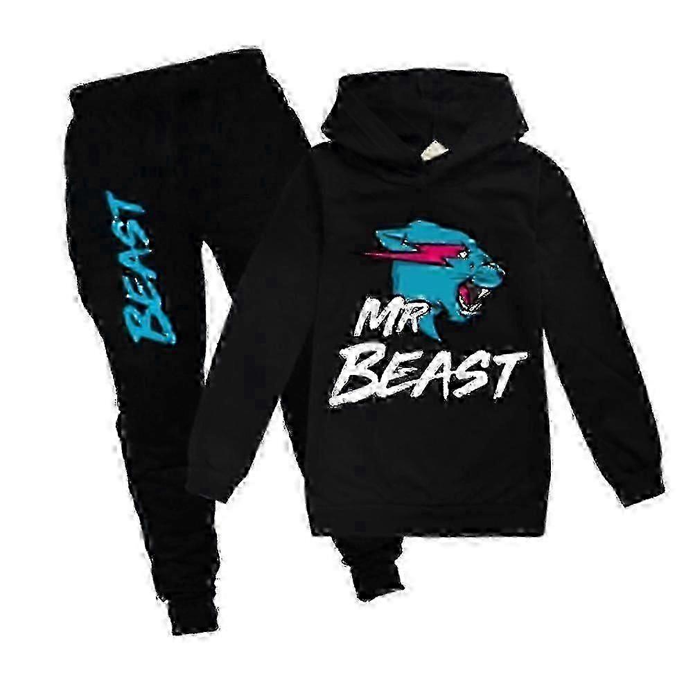Mr Beast Lightning Cat Barn Pojkar Flickor Träningsoverall Pullover Huvtröja Joggingbyxor Outfit 2 st/set