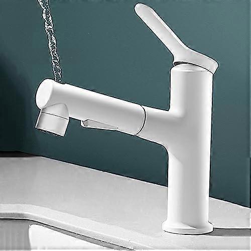 Pull Out Bathroom Mixer, 3 Modes Sink Faucet With PullOut Spray, White Finish, Bathroom Sink Faucet