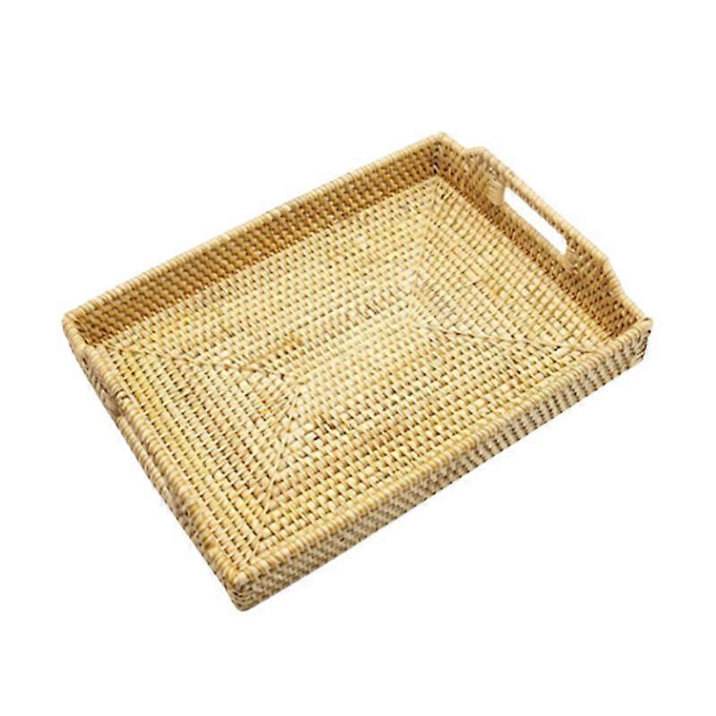 Hand-Woven Rattan Serving Tray with Handles for Breakfast, Drinks, Snack for Dining/Coffee Table