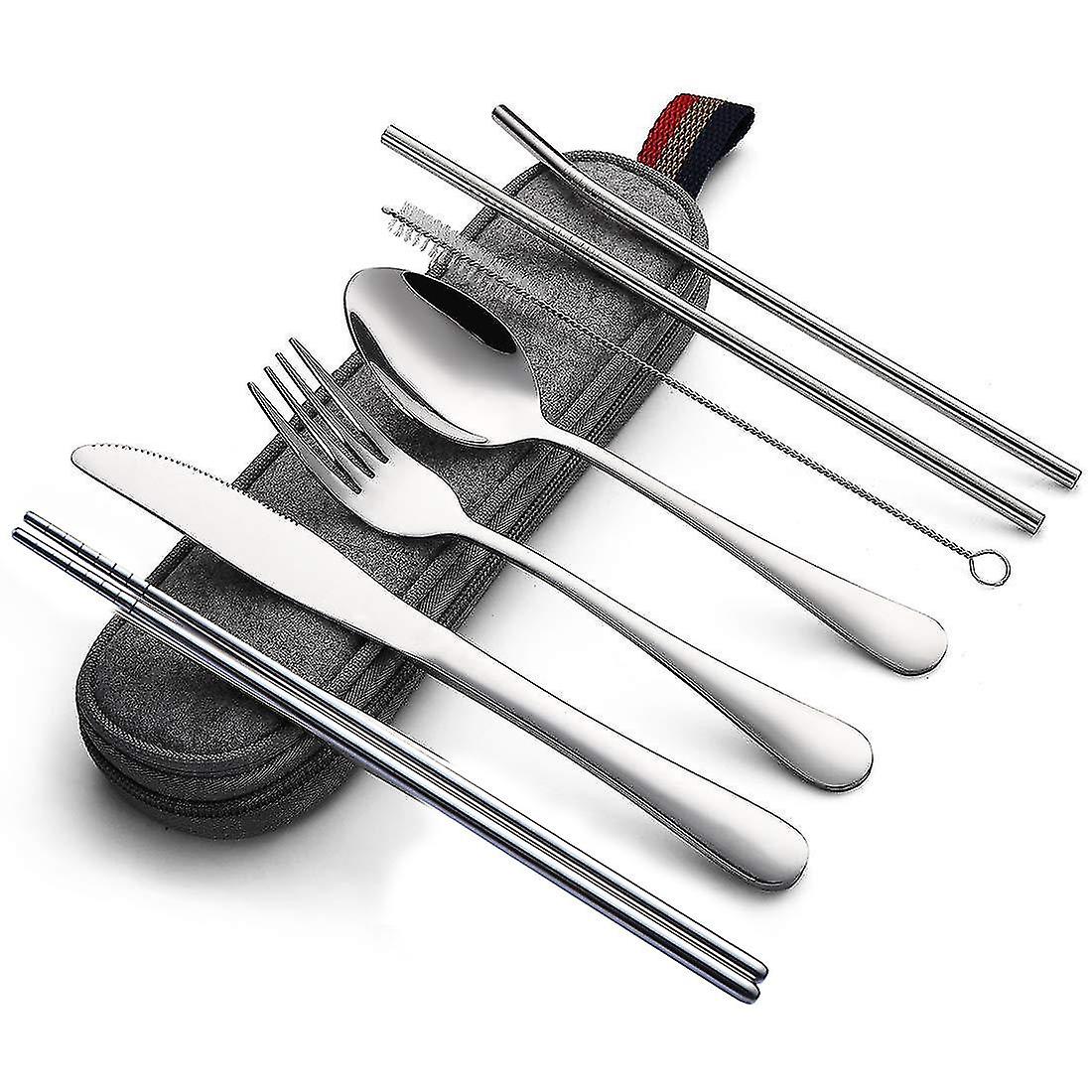 8-piece Travel Utensils Set,portable Stainless Steel Flatware Set,camping Reusable  Set With Case