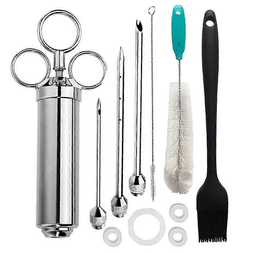 Marinade Meat Flavor Injector Syringe Needles Washer Brush Kit