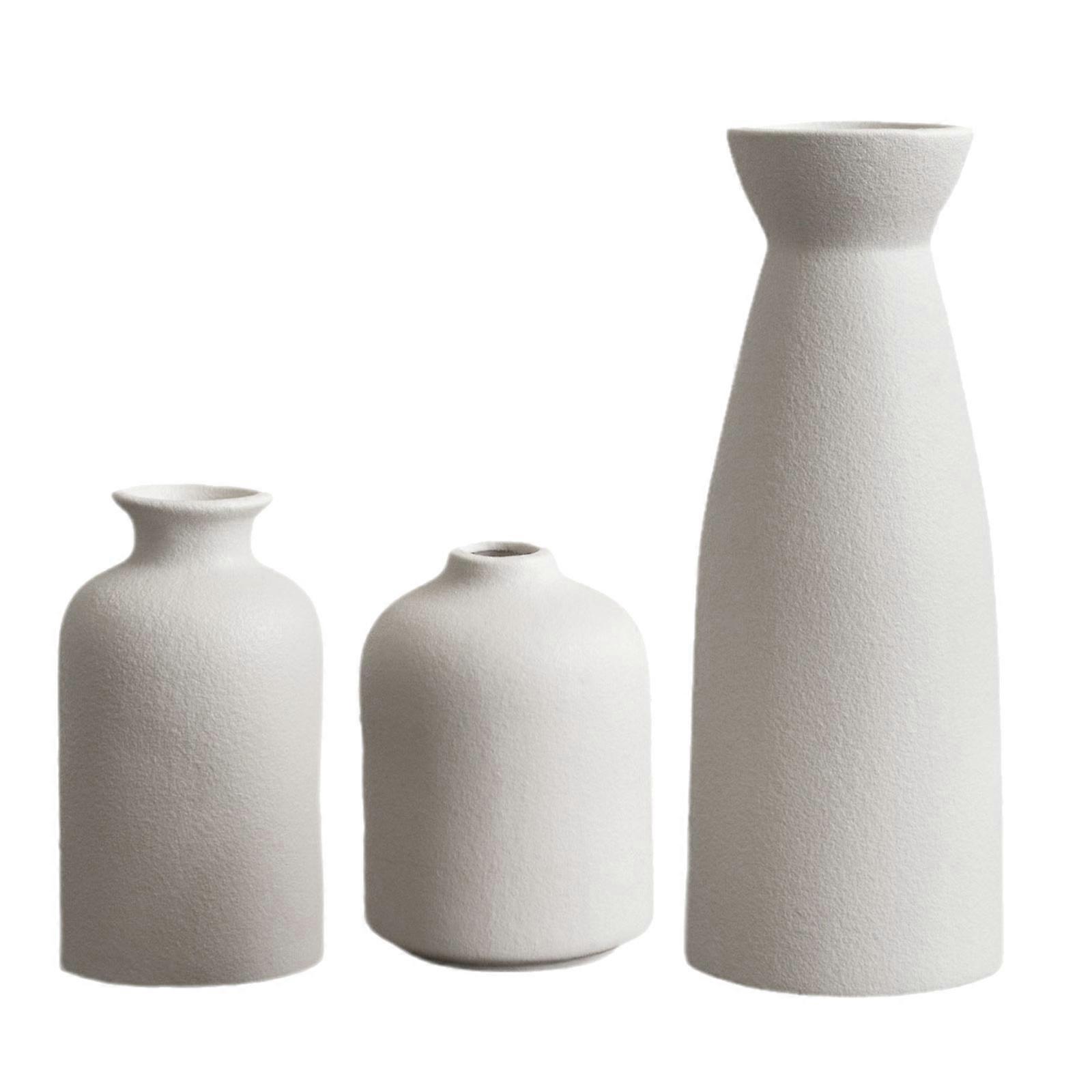 3 Size Ceramics Vases Set with Textured Glazes Multifunctional Flower Containers Home Accent  White