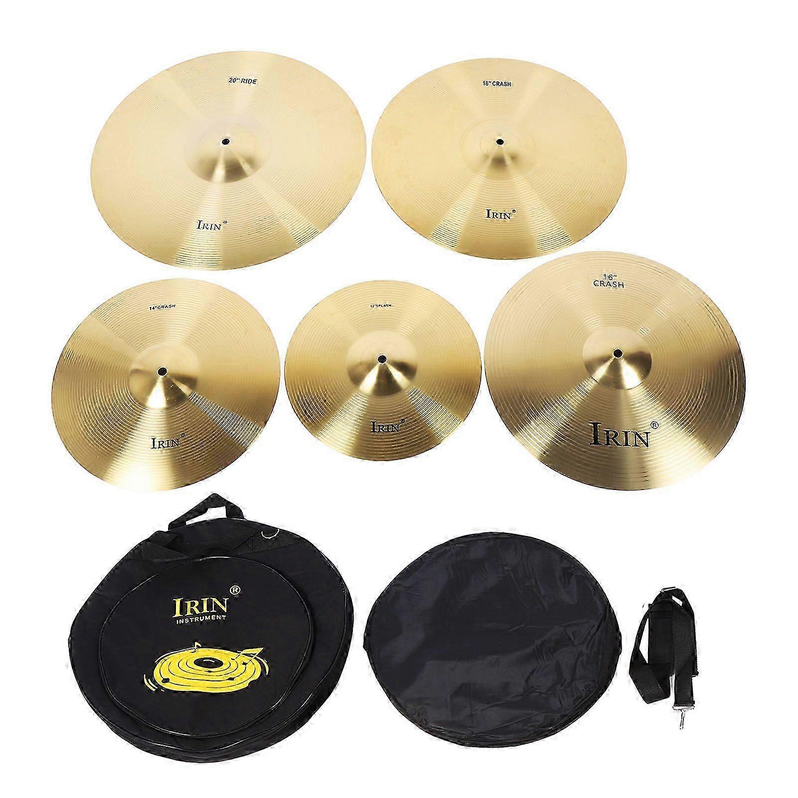5PCS Set Drum Cymbals 12in 14in 16in 18in 20in Brass Classic Drums Cymbals Set with Pads and Storage Bag for Practice