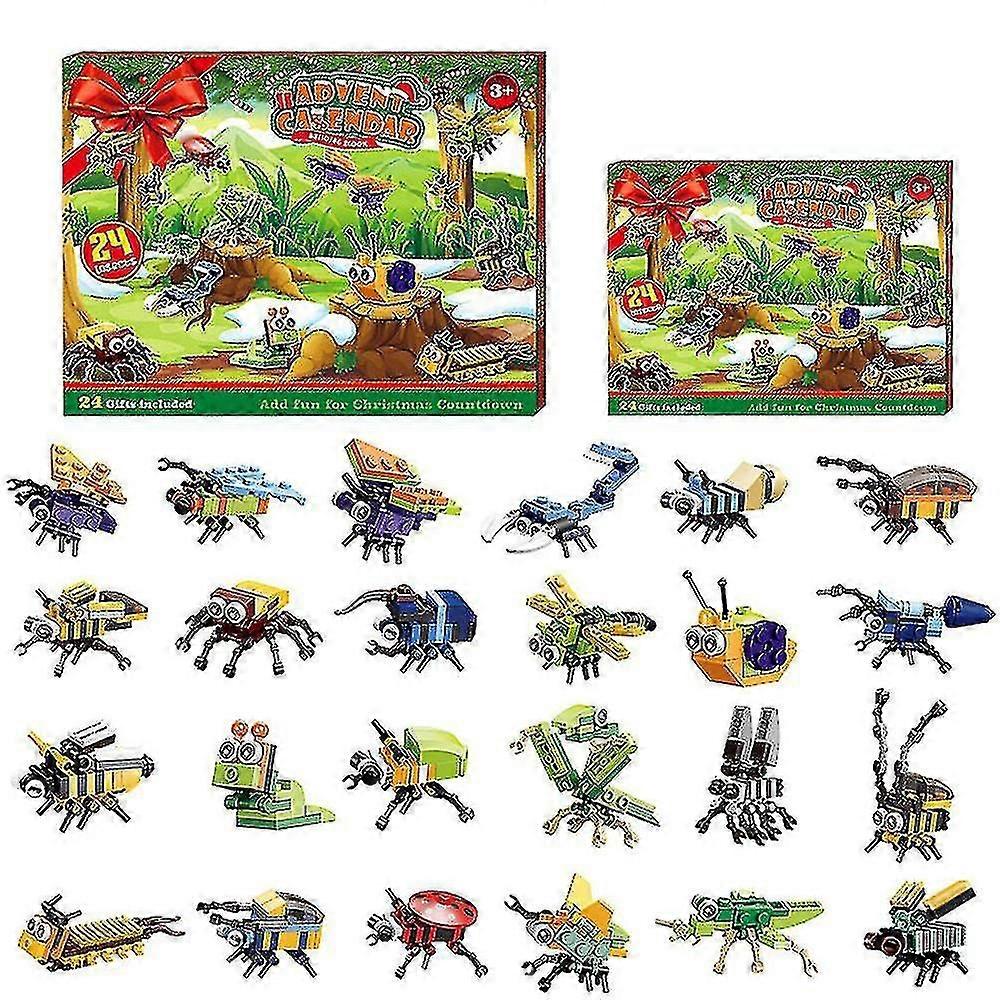 Xmas Calendar With 24pcs Insect Assembled Building Blocks Christmas 24 Days Countdown Calendar Blind @BUGU