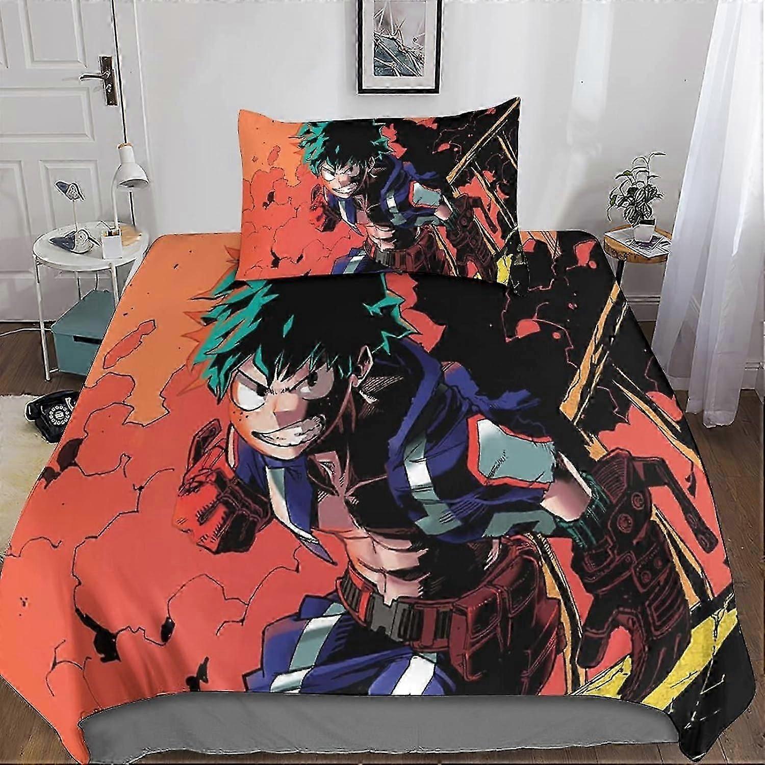 My Hero Academy Duvet CoverPiece Sets Printed My Hero Academia Microfiber Bedding Set with Pillowcase with Zipper Closure for Bedroom 135*200 CM