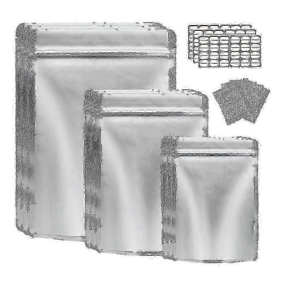 Resealable Mylar Bags For Food Storage - 50 Pack With Oxygen Absorber - Ideal For Grains And Nuts