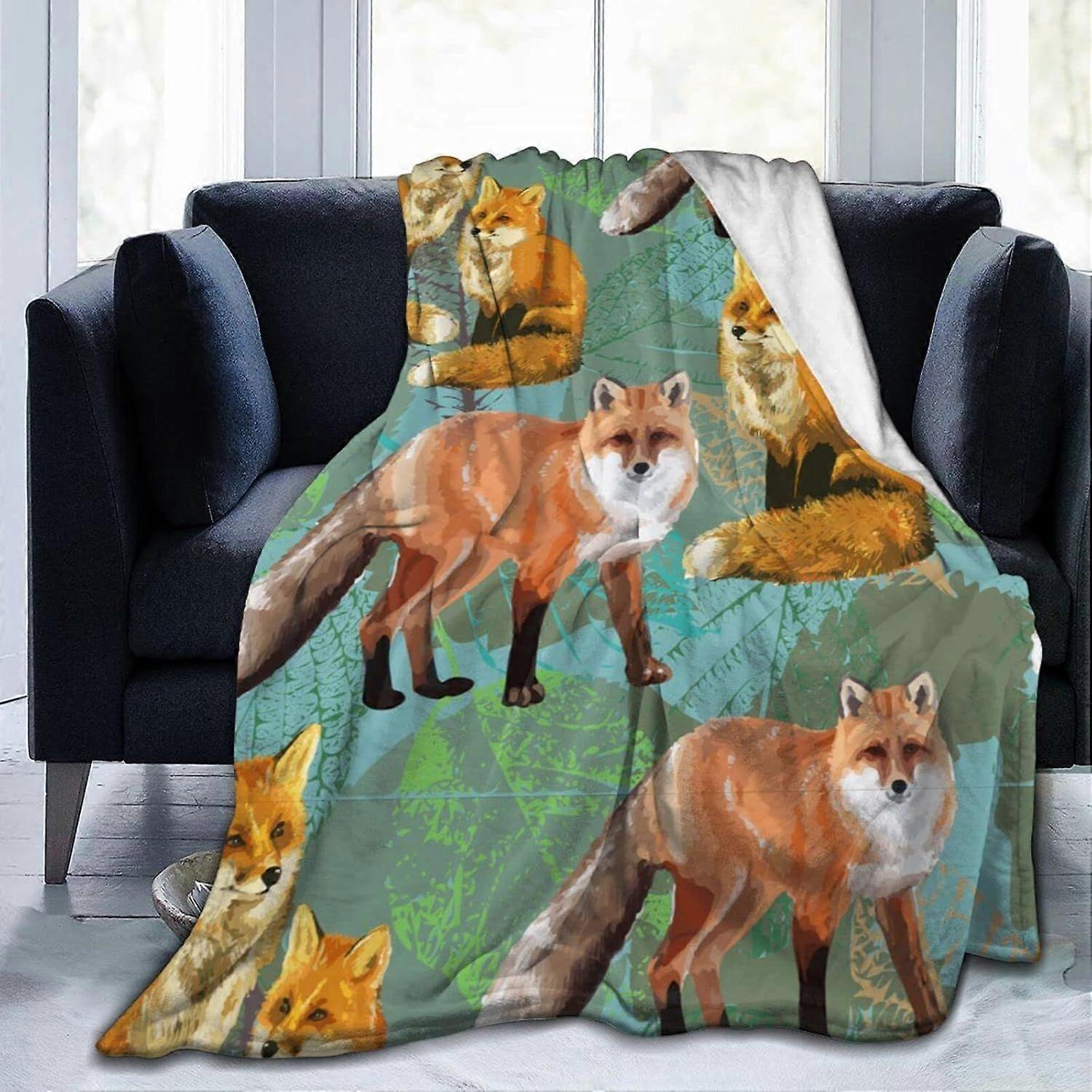 Throw Blanket Autumn Leaves and Fox Flannel Blanket Soft Comfortable Throw Blanket Washable for Bed Sofa-qazgf370