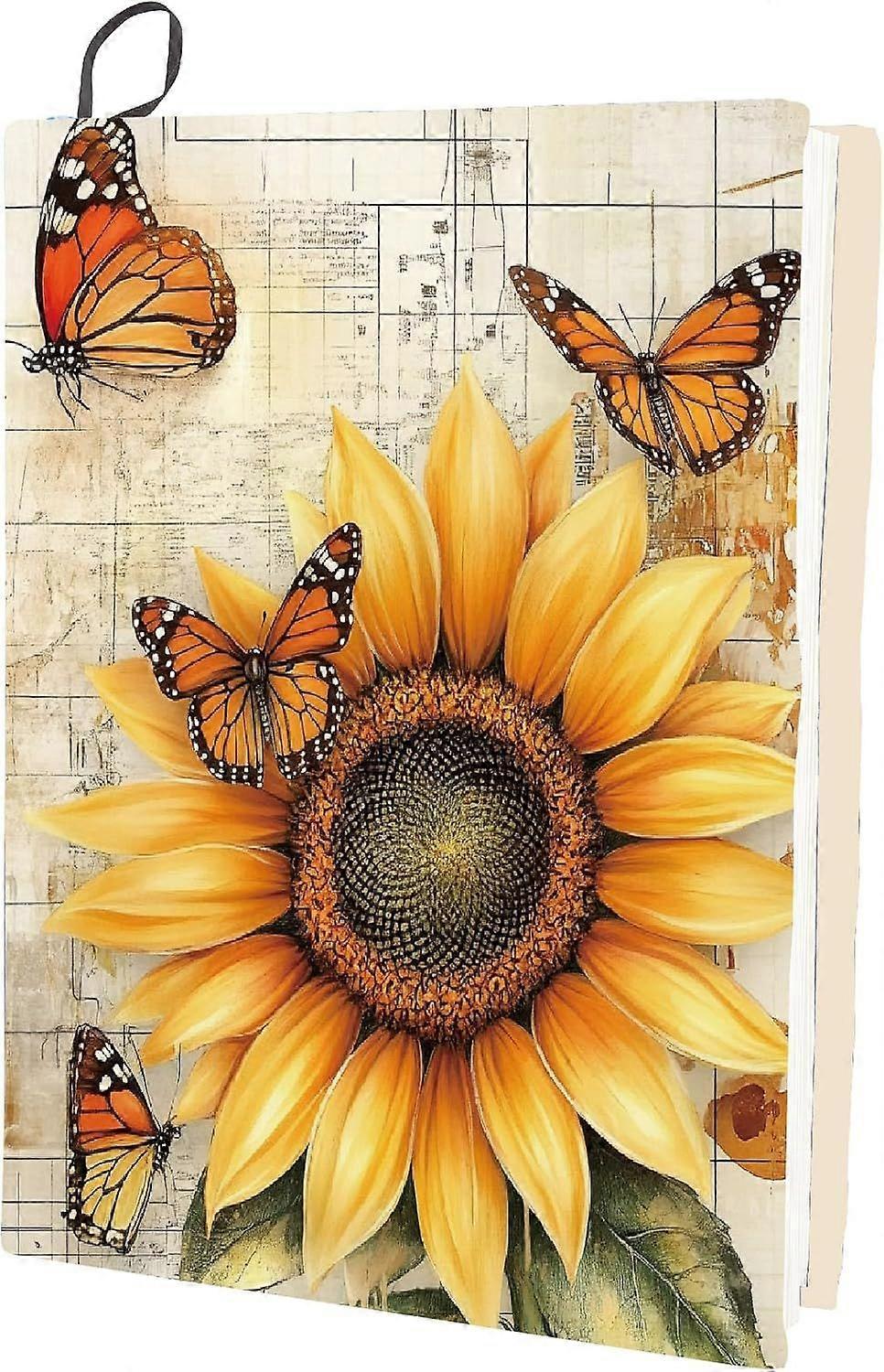 Sunflower Stretchable Book Cover Butterfly Washable Reusable Large Nylon Book Protector Elastic Notebook Wraps Suitable for Hardcover Books Classroom 