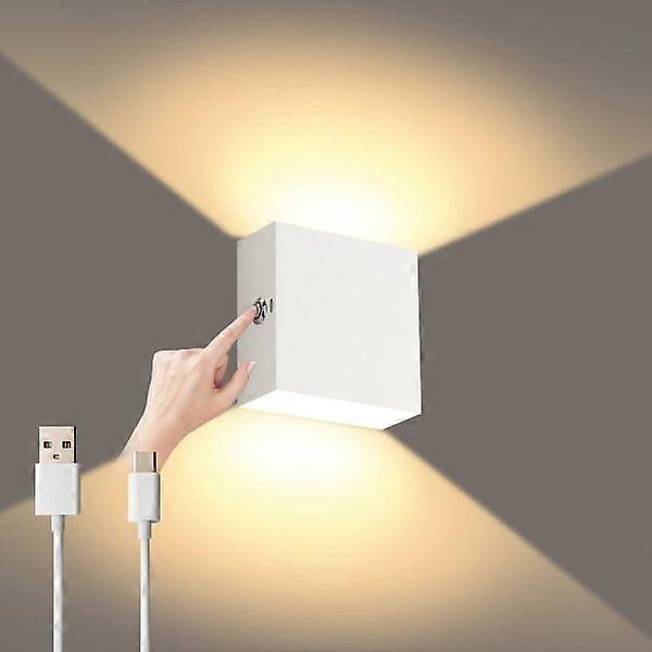 2 wall lights Dimmable, Touch Wall Lamp USB Rechargeable Up