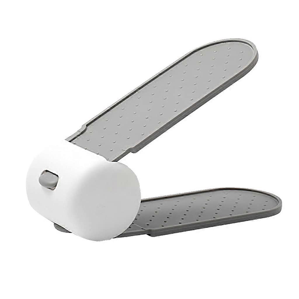 Shoe Rack 2 Tier Adjustable Height Storage Shelf for Closet or Locker, White and Gray