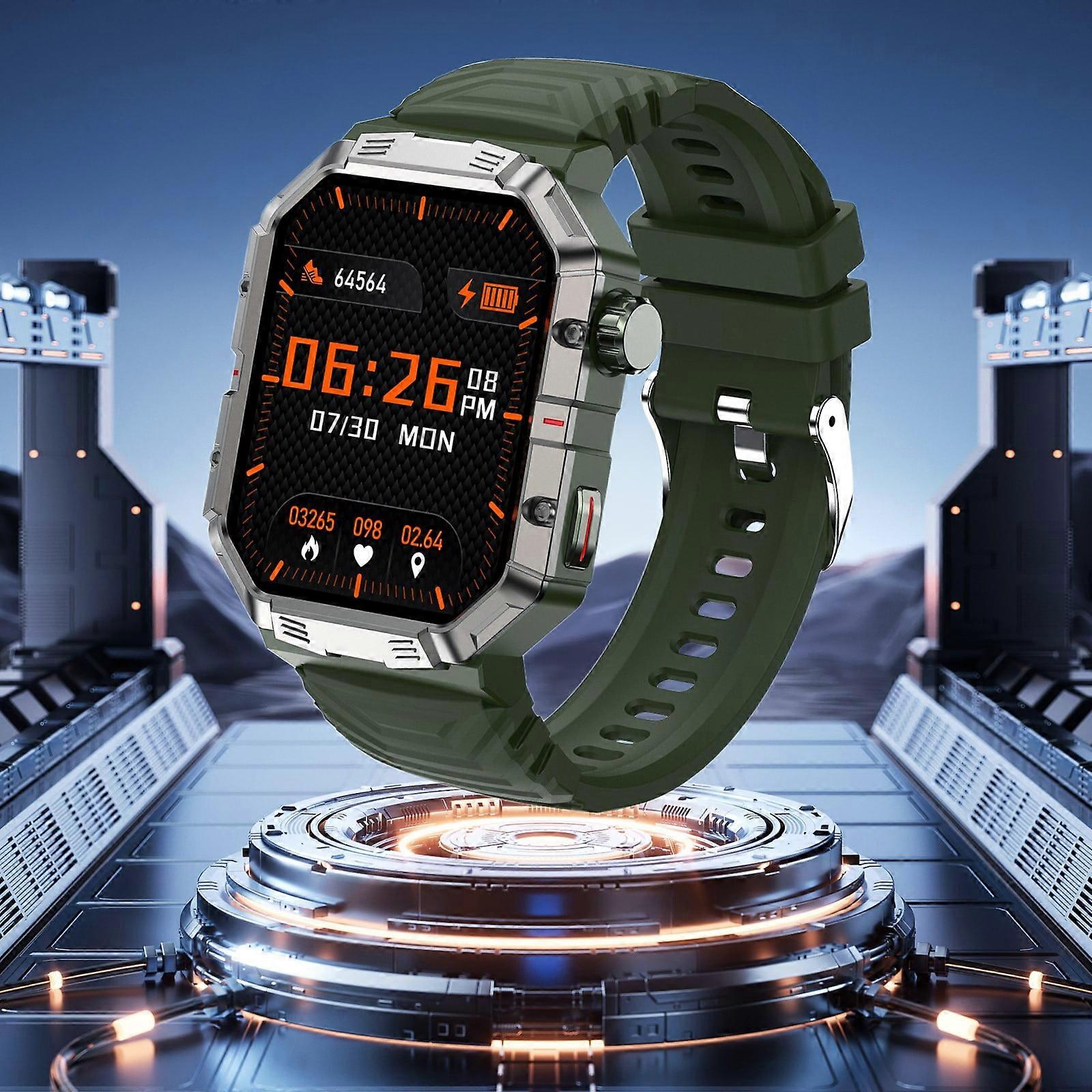 Txmfgh 2.01" TFT Smartwatch, Bluetooth Calling, Message Push, Waterproof, Dustproof, Multiple Sports Modes - Black & Army Green