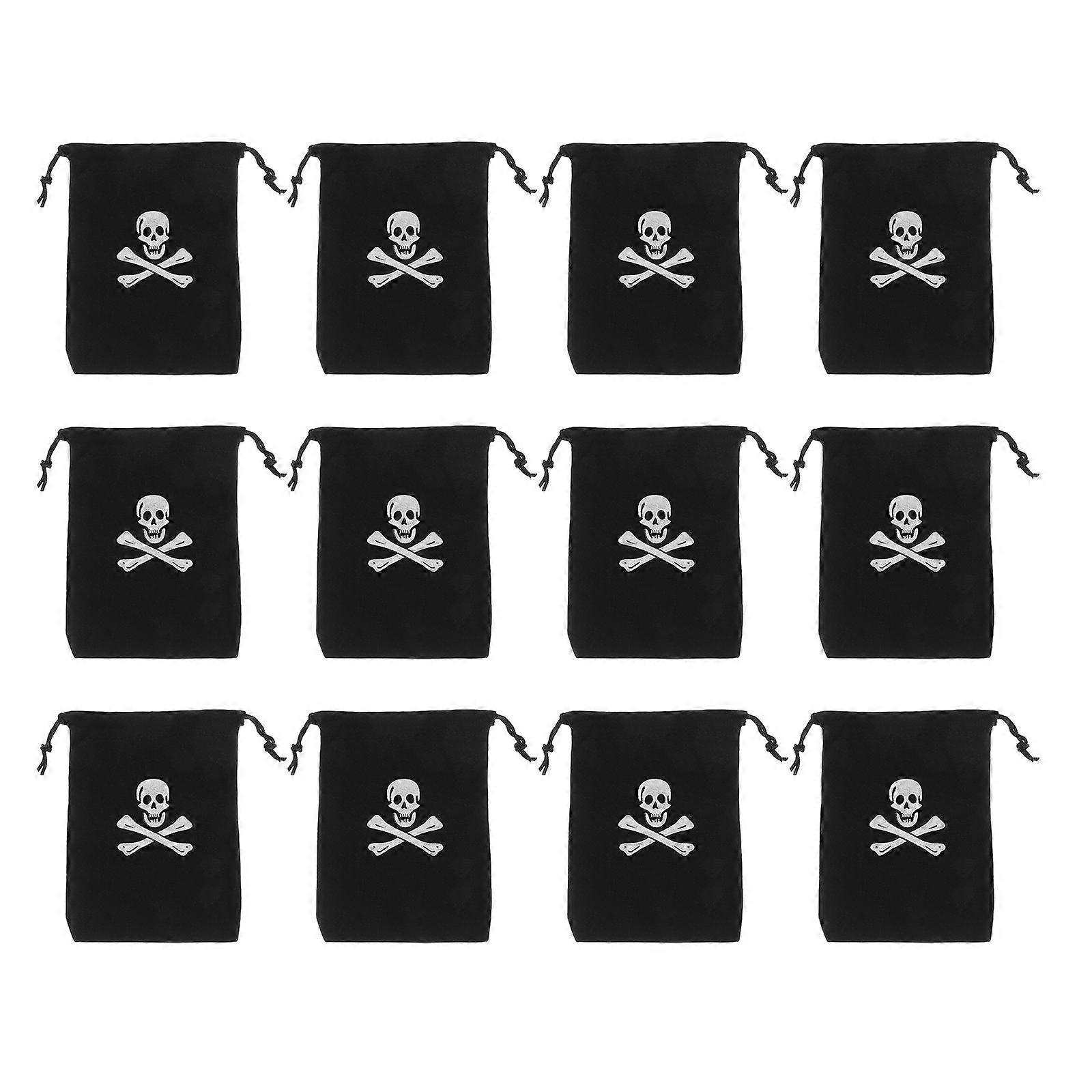 Halloween Møntpose Løbebåndsposer til opbevaring 12 stk. sort piratkraniepose