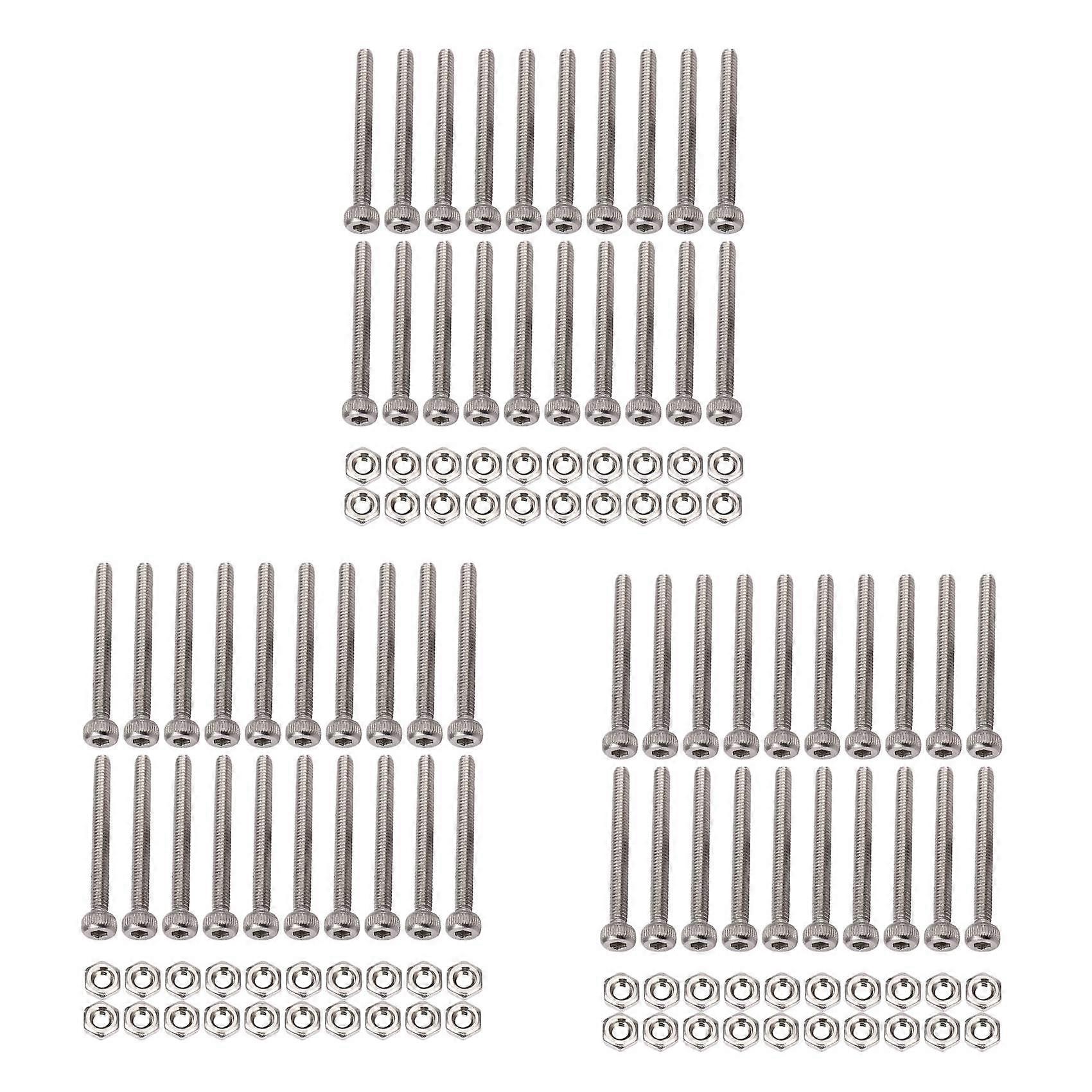 M2 x 20mm Long Hex Socket Knurled Cap Screws Bolts Nuts Set 60Pcs