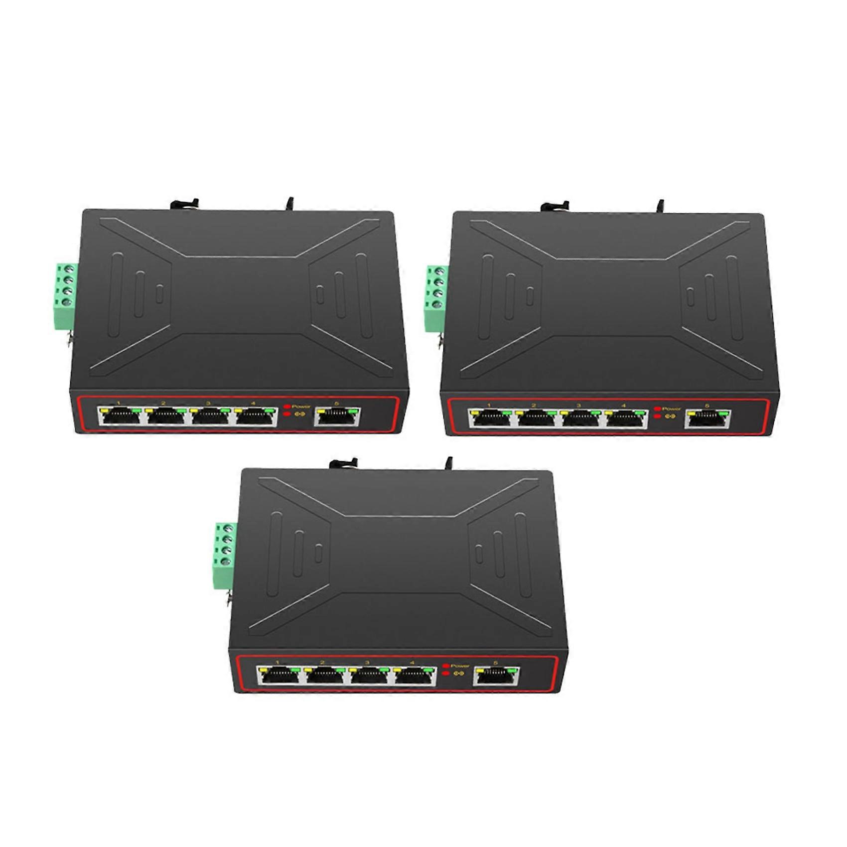 3x 5-poorts 100M industriële netwerkswitch RJ45-hub internetsplitterswitch Plug and Play DIN-rail type Enhanced Switch