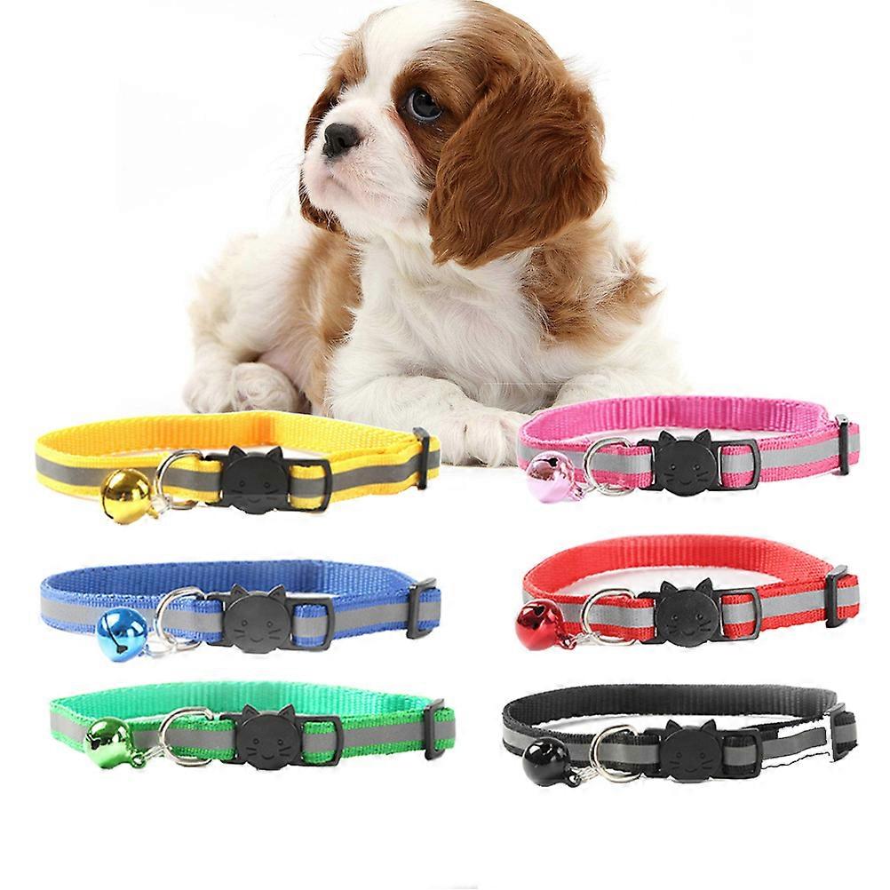 Cat Collar Adjustable Buckle for Safety with Bell 6Pcs Random Color