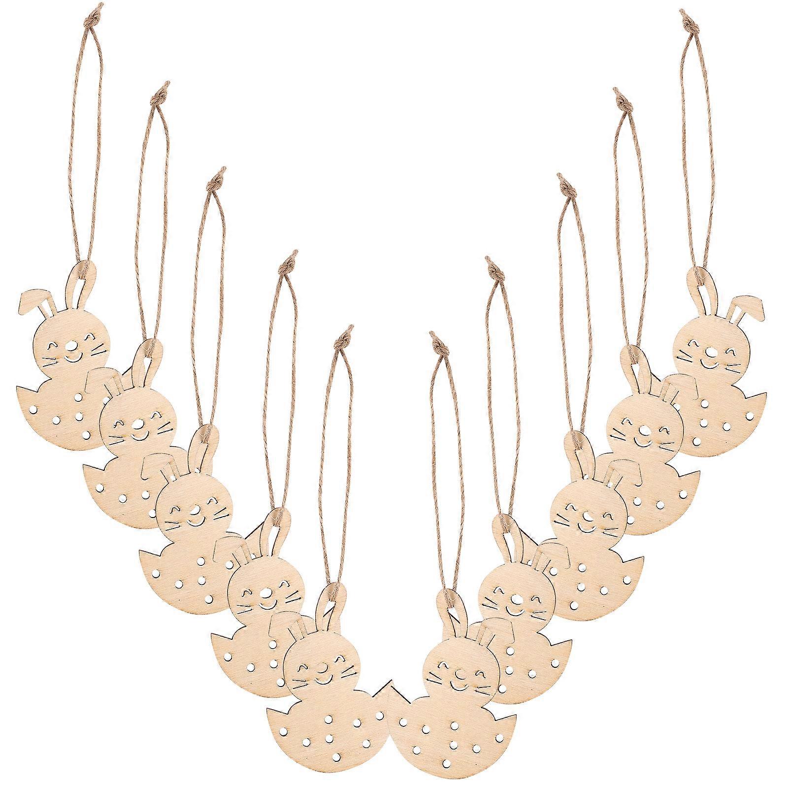 Wooden Easter Rabbit Shapes for Easter Party Crafts 10Pcs Hanging Tags