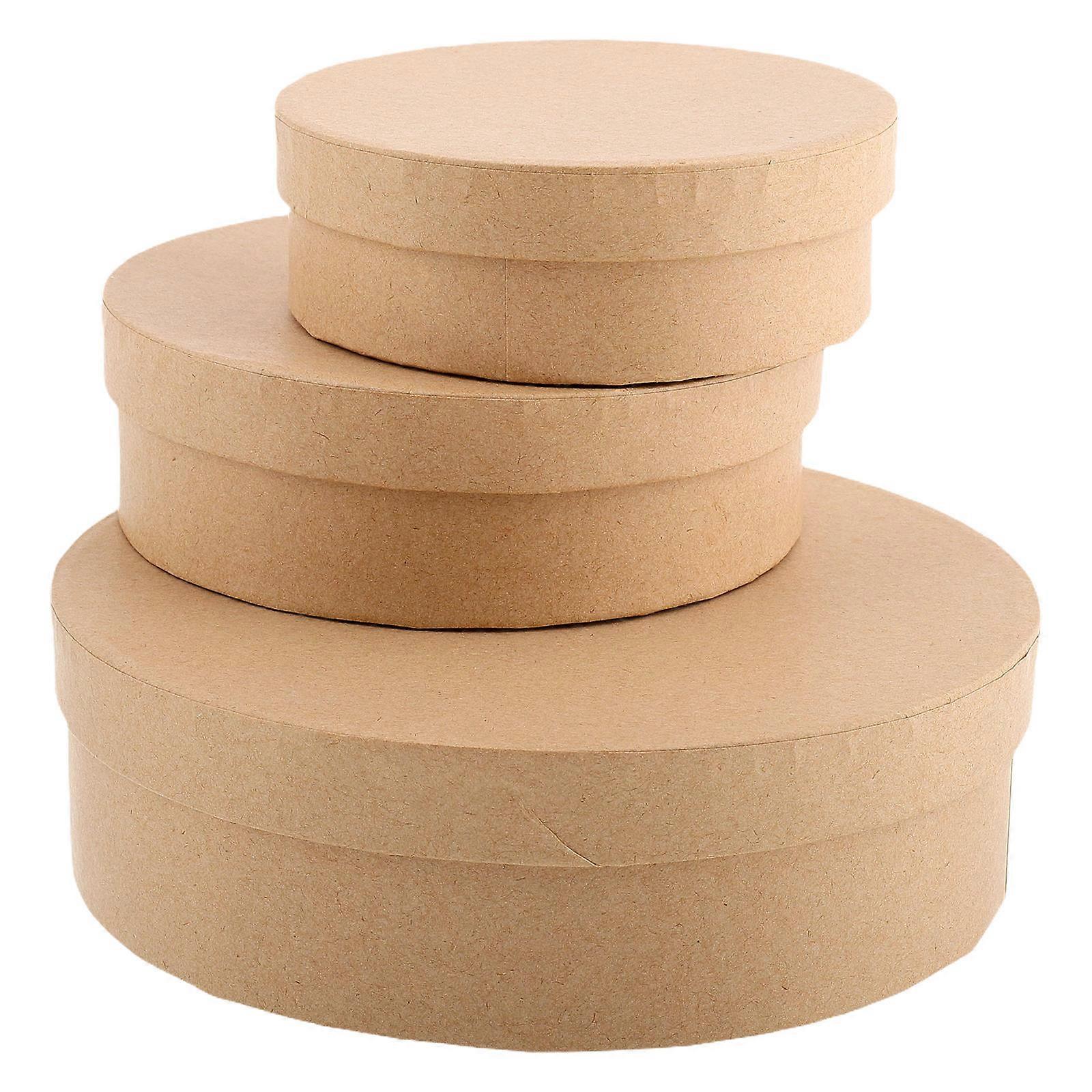 Round Paper Boxes 3Pcs Khaki for Storage Use DIY Candy Container with Lid